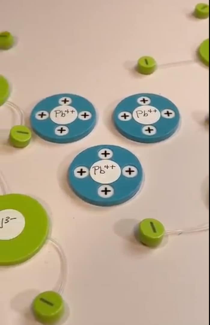 Lead(IV) Nitride being made with the 22-Piece Ionic Bond Disc & Sticker Model.